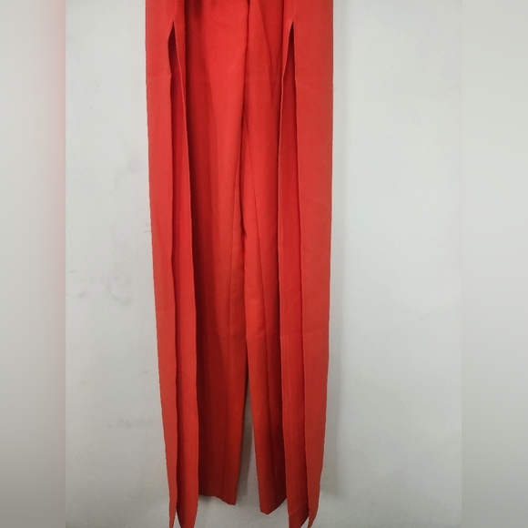 H:ours bright red belted deep v‎ neck jumpsuit with slit size small - Picture 5 of 7